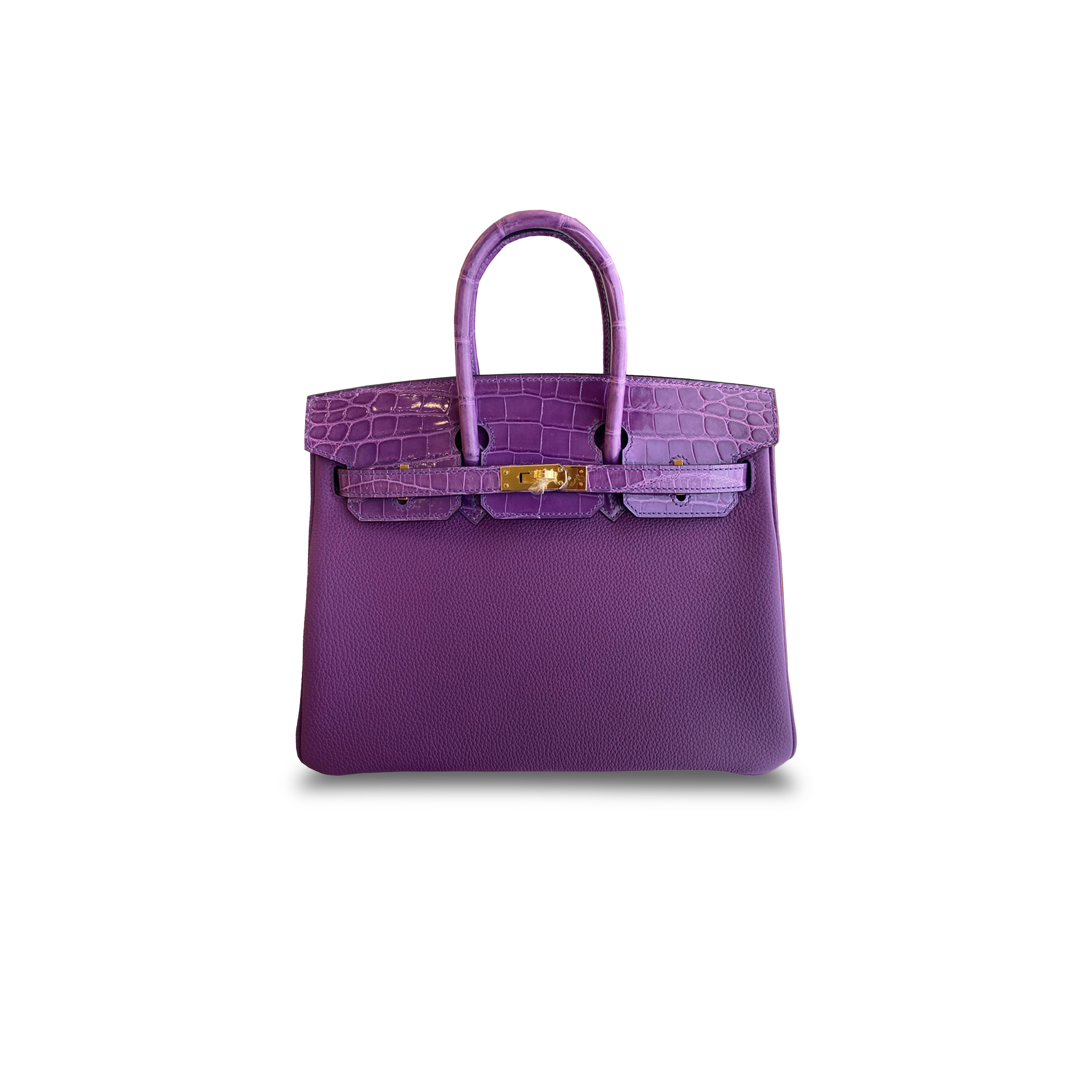 H**mes master birkin 25 crocodile and togo leather purple gold buckle h076216ck51 (25*20*13cm)